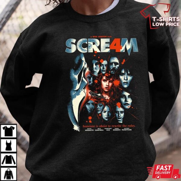 Scream 4 Movie Poster T-Shirt – Wes Craven Ghostface Horror Tee Scream 4 Movie Poster T-Shirt – Wes Craven Ghostface Horror Tee