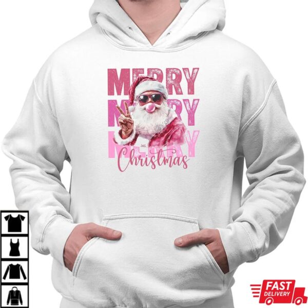 Merry Christmas Santa Shirt – Cool Santa Claus Peace Sign Bubblegum Tee