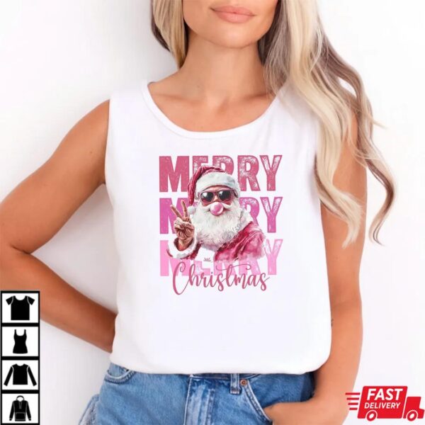 Merry Christmas Santa Shirt – Cool Santa Claus Peace Sign Bubblegum Tee