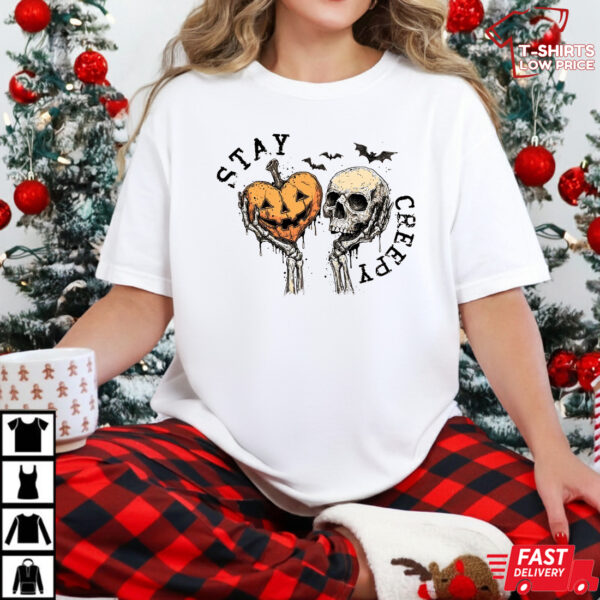 Stay Creepy Halloween Shirt – Skull and Pumpkin Jack O’Lantern Spooky Tee