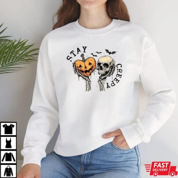 Stay Creepy Halloween Shirt – Skull and Pumpkin Jack O’Lantern Spooky Tee