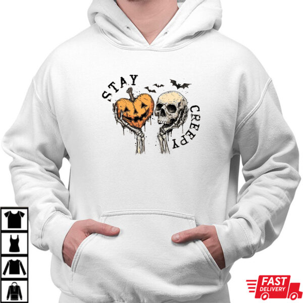 Stay Creepy Halloween Shirt – Skull and Pumpkin Jack O’Lantern Spooky Tee