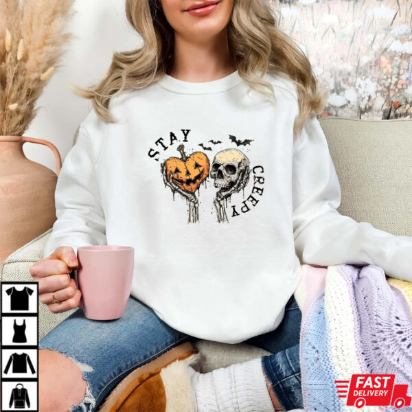 Stay Creepy Halloween Shirt – Skull and Pumpkin Jack O’Lantern Spooky Tee