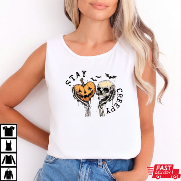 Stay Creepy Halloween Shirt – Skull and Pumpkin Jack O’Lantern Spooky Tee