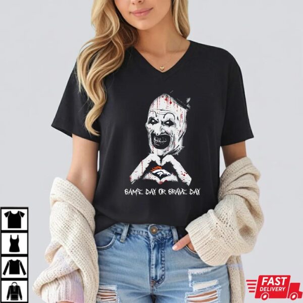 Denver Broncos Halloween Clown Shirt – Denver Broncos Game Day or Grave Day Horror Tee