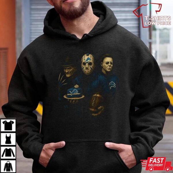 Freddy Krueger Jason Voorhees Michael Myers Detroit Lions Halloween T-Shirt Freddy Krueger Jason Voorhees Michael Myers Detroit Lions Halloween T-Shirt