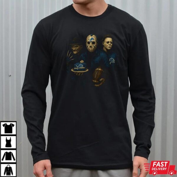 Freddy Krueger Jason Voorhees Michael Myers Detroit Lions Halloween T-Shirt Freddy Krueger Jason Voorhees Michael Myers Detroit Lions Halloween T-Shirt