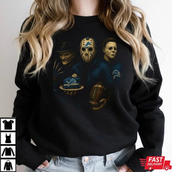 Freddy Krueger Jason Voorhees Michael Myers Detroit Lions Halloween T-Shirt Freddy Krueger Jason Voorhees Michael Myers Detroit Lions Halloween T-Shirt