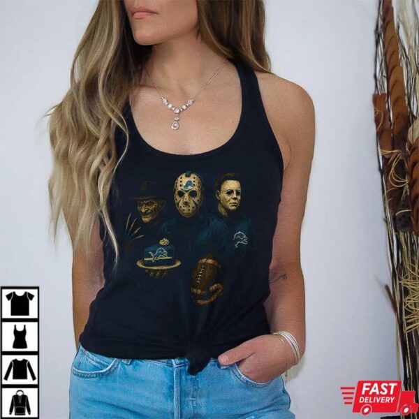 Freddy Krueger Jason Voorhees Michael Myers Detroit Lions Halloween T-Shirt Freddy Krueger Jason Voorhees Michael Myers Detroit Lions Halloween T-Shirt