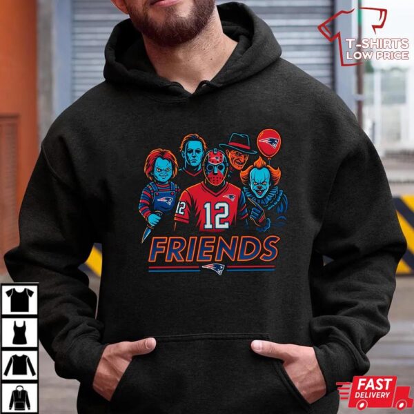 Horror Movie Friends New England Patriots Halloween T-Shirt – Chucky, Jason, Freddy, Michael Myers & Pennywise Tee