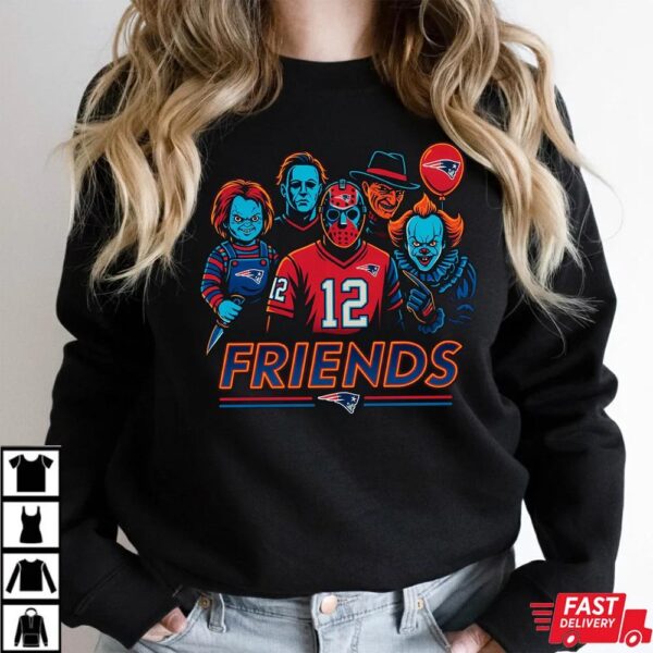 Horror Movie Friends New England Patriots Halloween T-Shirt – Chucky, Jason, Freddy, Michael Myers & Pennywise Tee