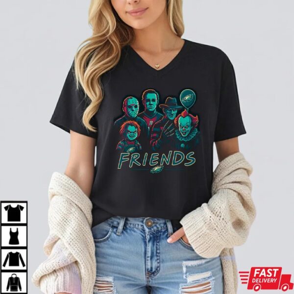 Horror Movie Friends Philadelphia Eagles Halloween T-Shirt – Chucky, Jason, Freddy, Michael Myers & Pennywise Tee
