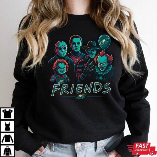 Horror Movie Friends Philadelphia Eagles Halloween T-Shirt – Chucky, Jason, Freddy, Michael Myers & Pennywise Tee