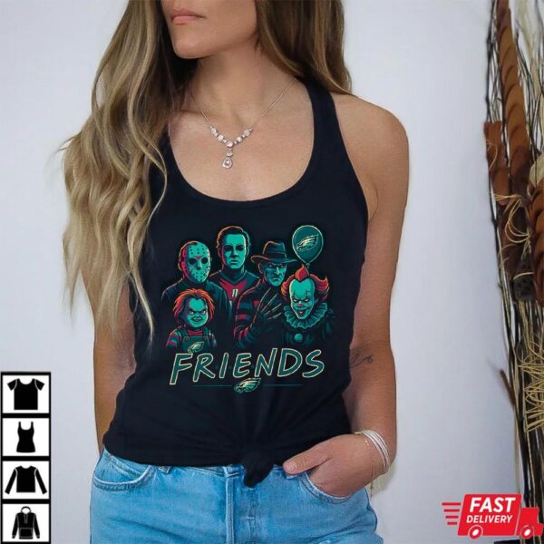 Horror Movie Friends Philadelphia Eagles Halloween T-Shirt – Chucky, Jason, Freddy, Michael Myers & Pennywise Tee