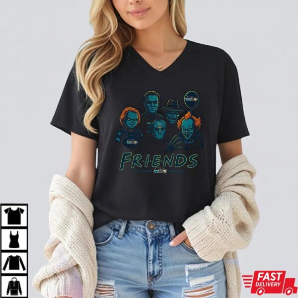 Horror Movie Friends Seattle Seahawks Halloween T-Shirt – Chucky, Jason, Freddy, Michael Myers & Pennywise Tee Horror Movie Friends Seattle Seahawks Halloween T-Shirt – Chucky, Jason, Freddy, Michael Myers & Pennywise Tee