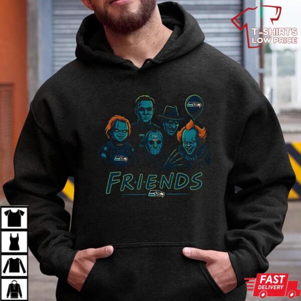 Horror Movie Friends Seattle Seahawks Halloween T-Shirt – Chucky, Jason, Freddy, Michael Myers & Pennywise Tee Horror Movie Friends Seattle Seahawks Halloween T-Shirt – Chucky, Jason, Freddy, Michael Myers & Pennywise Tee