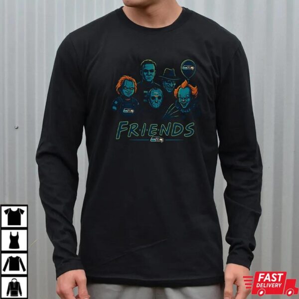 Horror Movie Friends Seattle Seahawks Halloween T-Shirt – Chucky, Jason, Freddy, Michael Myers & Pennywise Tee Horror Movie Friends Seattle Seahawks Halloween T-Shirt – Chucky, Jason, Freddy, Michael Myers & Pennywise Tee
