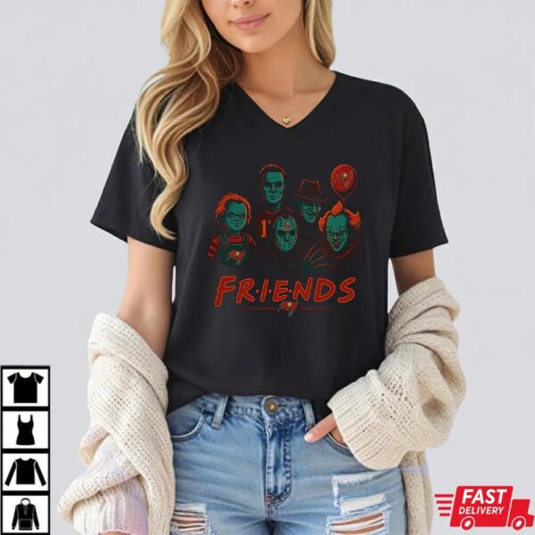 Horror Movie Friends Tampa Bay Buccaneers Halloween T-Shirt – Chucky, Jason, Freddy, Michael Myers & Pennywise Tee