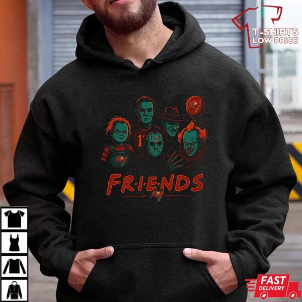 Horror Movie Friends Tampa Bay Buccaneers Halloween T-Shirt – Chucky, Jason, Freddy, Michael Myers & Pennywise Tee