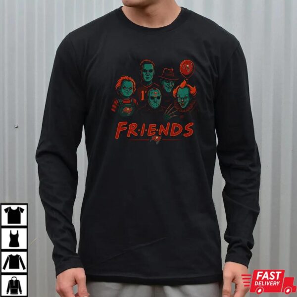 Horror Movie Friends Tampa Bay Buccaneers Halloween T-Shirt – Chucky, Jason, Freddy, Michael Myers & Pennywise Tee