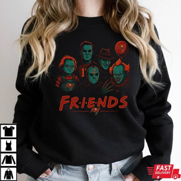 Horror Movie Friends Tampa Bay Buccaneers Halloween T-Shirt – Chucky, Jason, Freddy, Michael Myers & Pennywise Tee