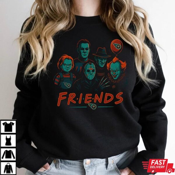 Horror Movie Friends Tennessee Titans Halloween T-Shirt – Chucky, Jason, Freddy, Michael Myers & Pennywise Tee