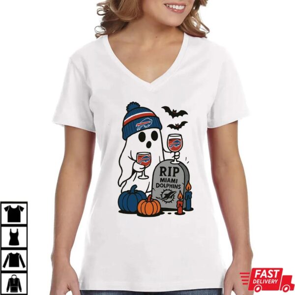 Buffalo Bills vs Miami Dolphins Halloween Ghost RIP T-Shirt Buffalo Bills vs Miami Dolphins Halloween Ghost RIP T-Shirt