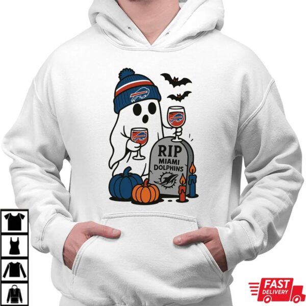 Buffalo Bills vs Miami Dolphins Halloween Ghost RIP T-Shirt Buffalo Bills vs Miami Dolphins Halloween Ghost RIP T-Shirt