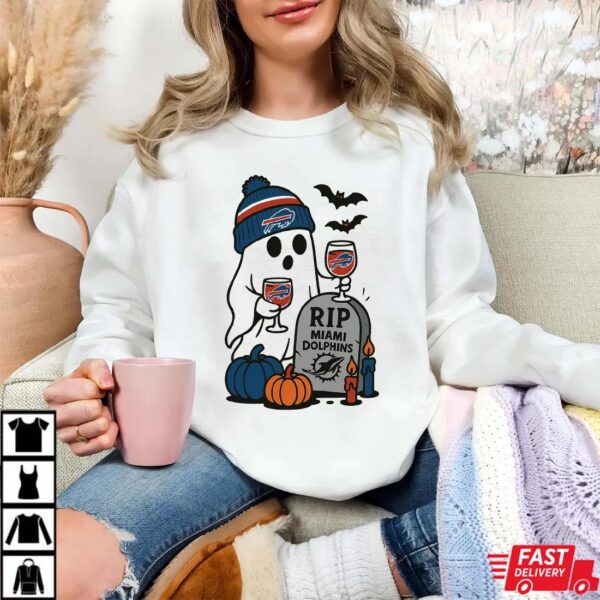 Buffalo Bills vs Miami Dolphins Halloween Ghost RIP T-Shirt Buffalo Bills vs Miami Dolphins Halloween Ghost RIP T-Shirt