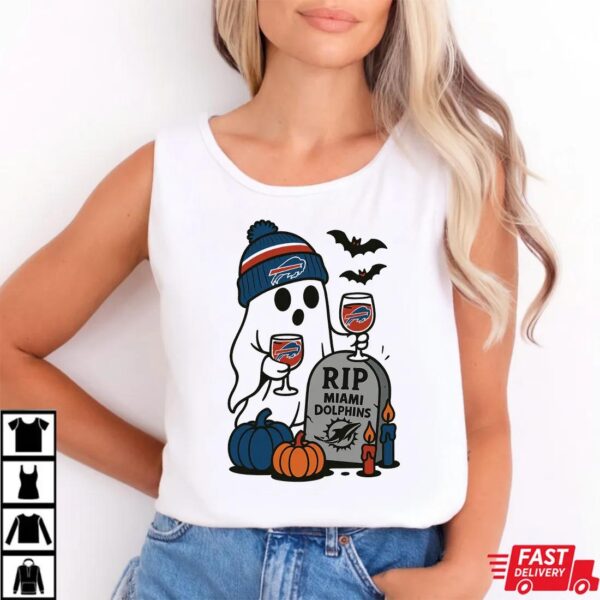 Buffalo Bills vs Miami Dolphins Halloween Ghost RIP T-Shirt Buffalo Bills vs Miami Dolphins Halloween Ghost RIP T-Shirt