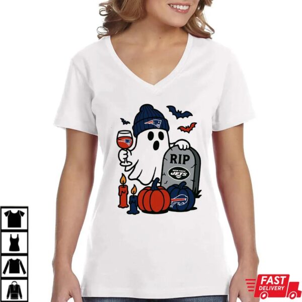 New England Patriots vs New York Jets Halloween Ghost RIP T-Shirt New England Patriots vs New York Jets Halloween Ghost RIP T-Shirt