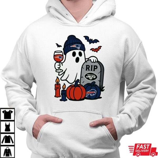 New England Patriots vs New York Jets Halloween Ghost RIP T-Shirt New England Patriots vs New York Jets Halloween Ghost RIP T-Shirt