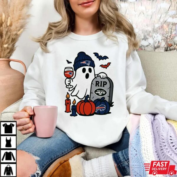 New England Patriots vs New York Jets Halloween Ghost RIP T-Shirt New England Patriots vs New York Jets Halloween Ghost RIP T-Shirt