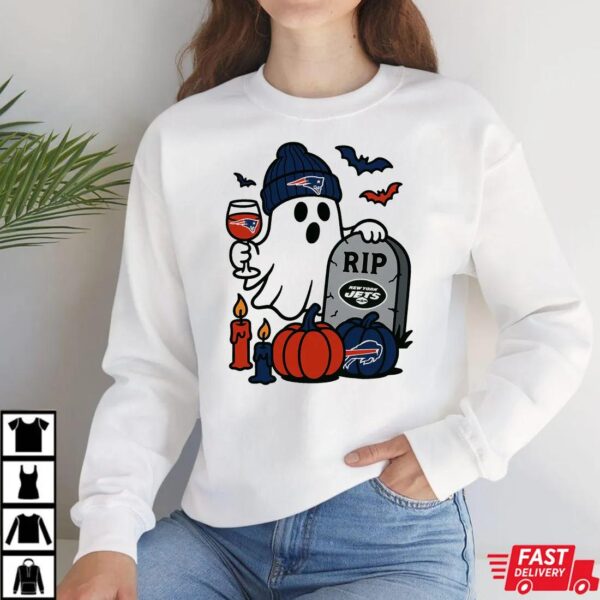 New England Patriots vs New York Jets Halloween Ghost RIP T-Shirt New England Patriots vs New York Jets Halloween Ghost RIP T-Shirt
