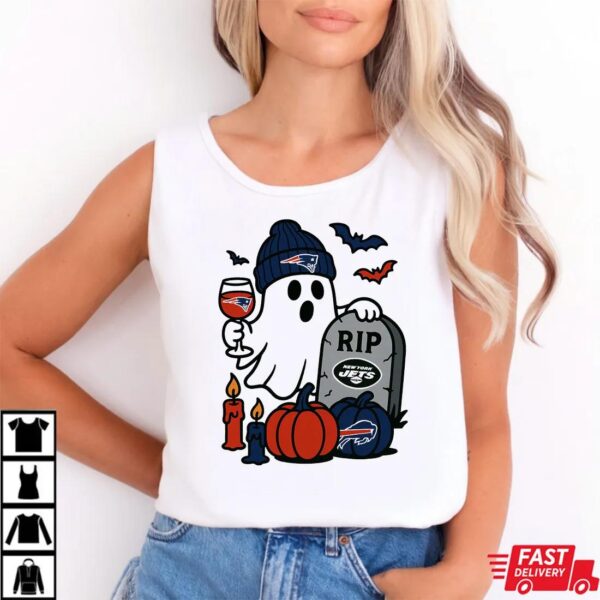 New England Patriots vs New York Jets Halloween Ghost RIP T-Shirt New England Patriots vs New York Jets Halloween Ghost RIP T-Shirt