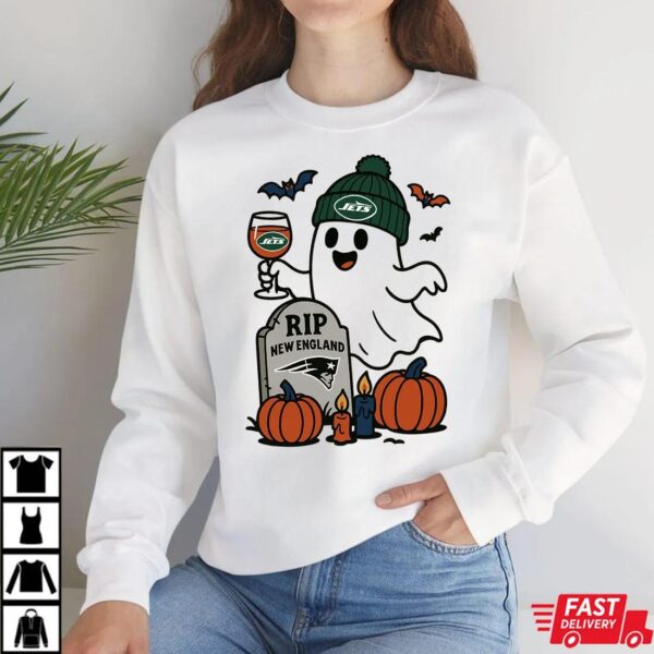 New York Jets vs New England Patriots Halloween Ghost RIP T-Shirt New York Jets vs New England Patriots Halloween Ghost RIP T-Shirt