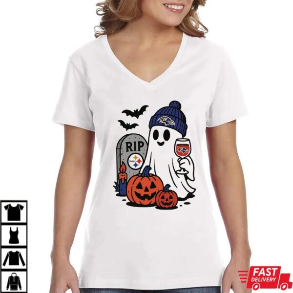 Baltimore Ravens vs Pittsburgh Steelers Halloween Ghost RIP T-Shirt Baltimore Ravens vs Pittsburgh Steelers Halloween Ghost RIP T-Shirt