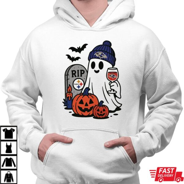 Baltimore Ravens vs Pittsburgh Steelers Halloween Ghost RIP T-Shirt Baltimore Ravens vs Pittsburgh Steelers Halloween Ghost RIP T-Shirt