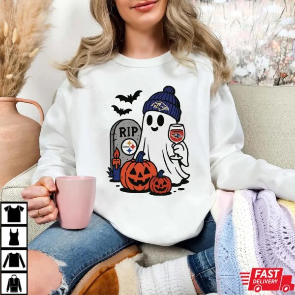 Baltimore Ravens vs Pittsburgh Steelers Halloween Ghost RIP T-Shirt Baltimore Ravens vs Pittsburgh Steelers Halloween Ghost RIP T-Shirt