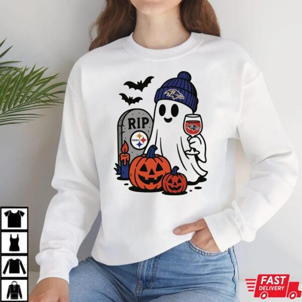 Baltimore Ravens vs Pittsburgh Steelers Halloween Ghost RIP T-Shirt Baltimore Ravens vs Pittsburgh Steelers Halloween Ghost RIP T-Shirt