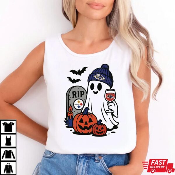 Baltimore Ravens vs Pittsburgh Steelers Halloween Ghost RIP T-Shirt Baltimore Ravens vs Pittsburgh Steelers Halloween Ghost RIP T-Shirt