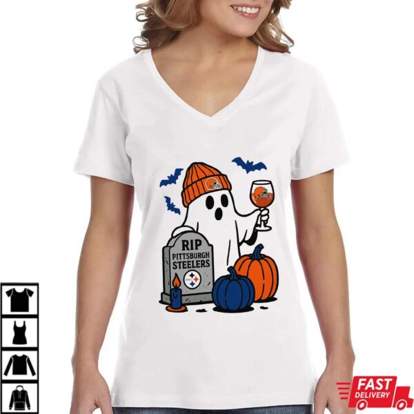 Cleveland Browns vs Pittsburgh Steelers Halloween Ghost RIP T-Shirt