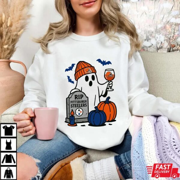 Cleveland Browns vs Pittsburgh Steelers Halloween Ghost RIP T-Shirt