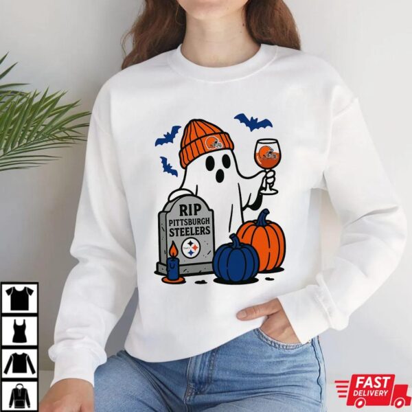 Cleveland Browns vs Pittsburgh Steelers Halloween Ghost RIP T-Shirt