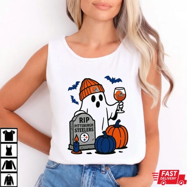 Cleveland Browns vs Pittsburgh Steelers Halloween Ghost RIP T-Shirt