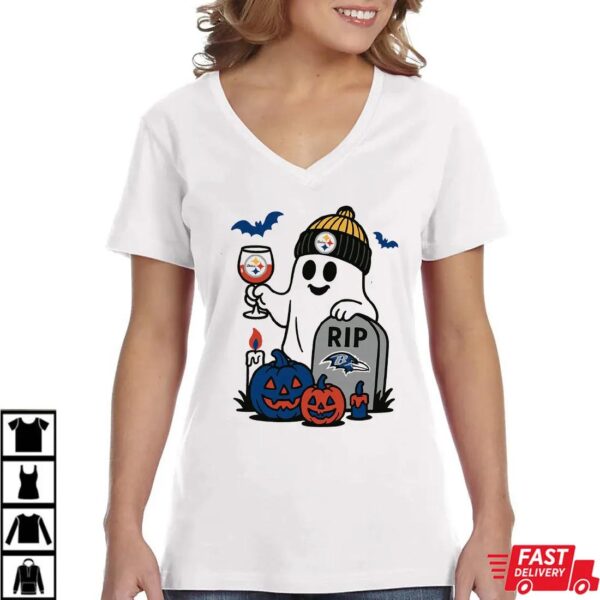 Pittsburgh Steelers vs Baltimore Ravens Halloween Ghost RIP T-Shirt Pittsburgh Steelers vs Baltimore Ravens Halloween Ghost RIP T-Shirt