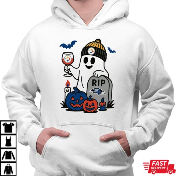 Pittsburgh Steelers vs Baltimore Ravens Halloween Ghost RIP T-Shirt Pittsburgh Steelers vs Baltimore Ravens Halloween Ghost RIP T-Shirt