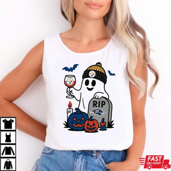 Pittsburgh Steelers vs Baltimore Ravens Halloween Ghost RIP T-Shirt Pittsburgh Steelers vs Baltimore Ravens Halloween Ghost RIP T-Shirt