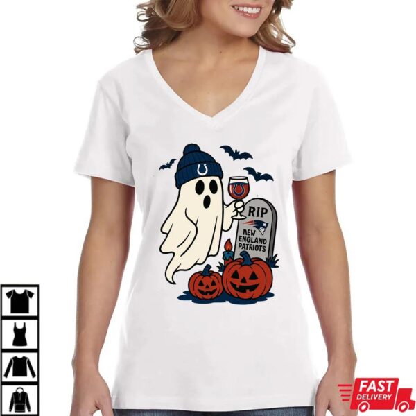 Indianapolis Colts vs New England Patriots Halloween Ghost RIP T-Shirt Indianapolis Colts vs New England Patriots Halloween Ghost RIP T-Shirt