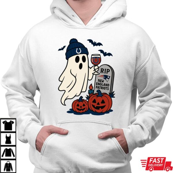 Indianapolis Colts vs New England Patriots Halloween Ghost RIP T-Shirt Indianapolis Colts vs New England Patriots Halloween Ghost RIP T-Shirt